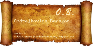 Ondrejkovics Barakony névjegykártya
